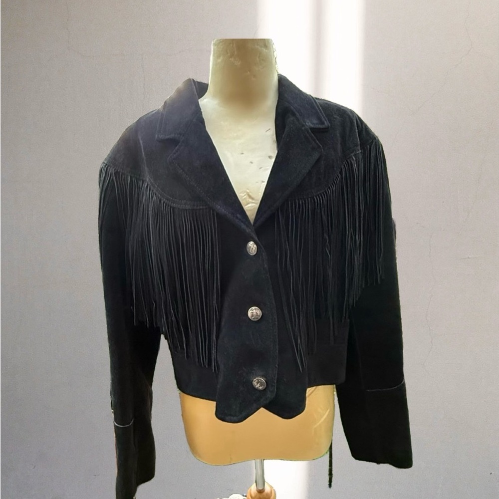 Vintage Genuine Suede Cropped Fringe Jacket 16 - Picture 2 of 7